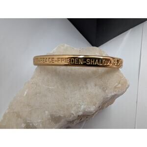 Sergio Lub Peace Frieden Shalom Engraved Brass Cuff Bracelet Handmade USA